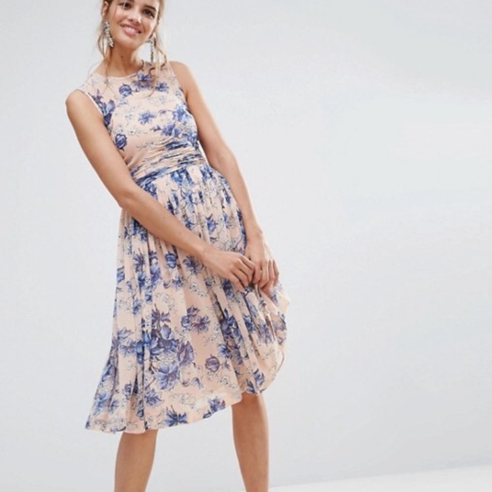 NWOT Peach Floral Midi Dress